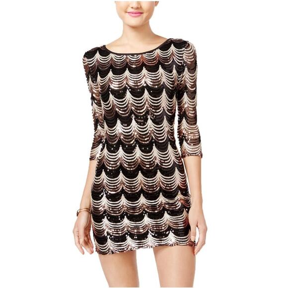 Crystal Doll Sequin Bodycon Mini Dress Small Black Gold Cocktail Party Glam NYE - Picture 15 of 15